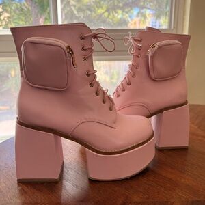 Baby Pink Platform Ankle Boots